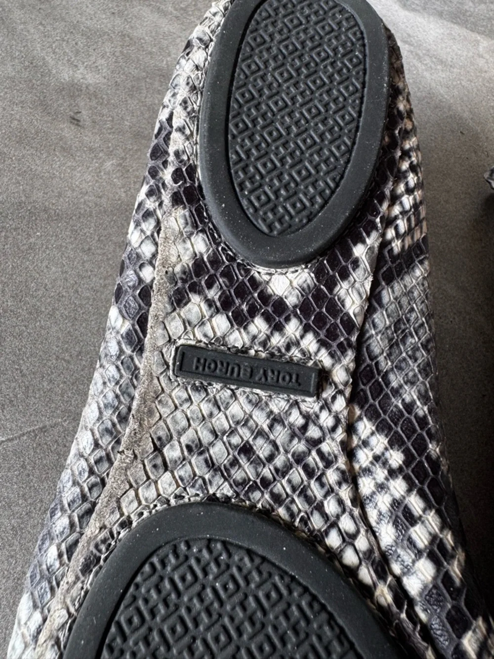 Tory Burch Snake-Print Ballet Flats in Black and Gray with Logo Medallion - Picture 7 of 10
